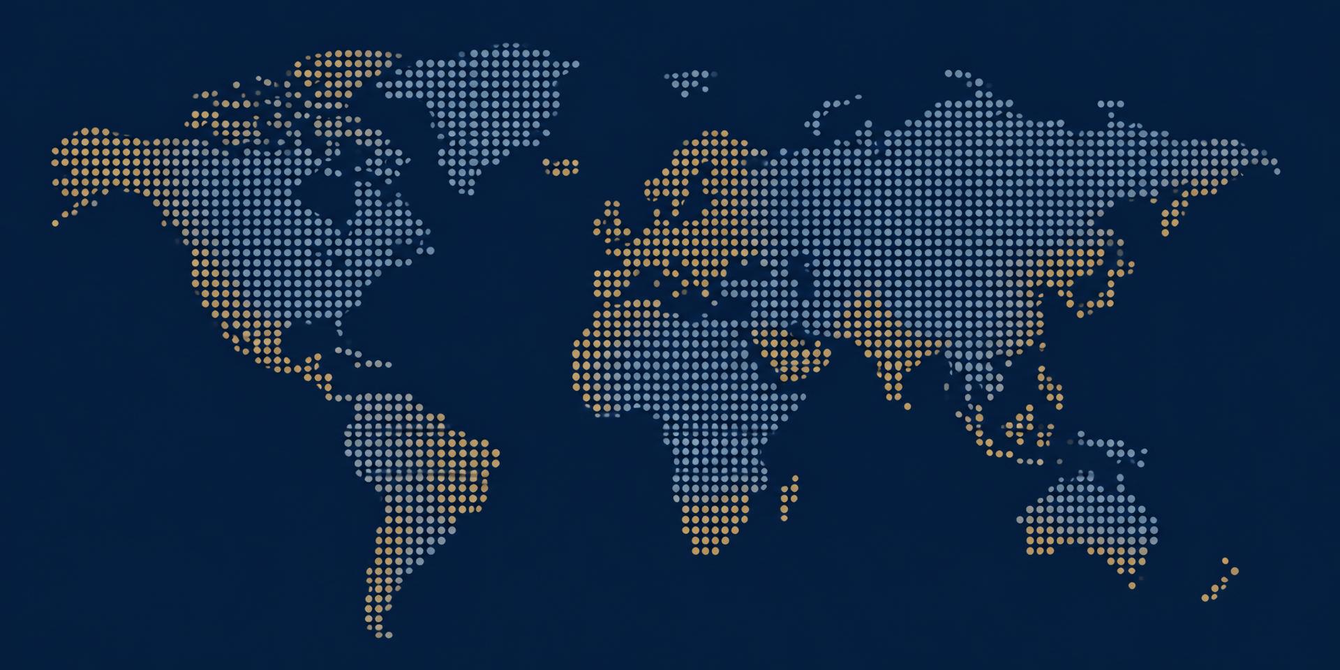Dotted world map illustrating the international reach of the IFBB Academy network